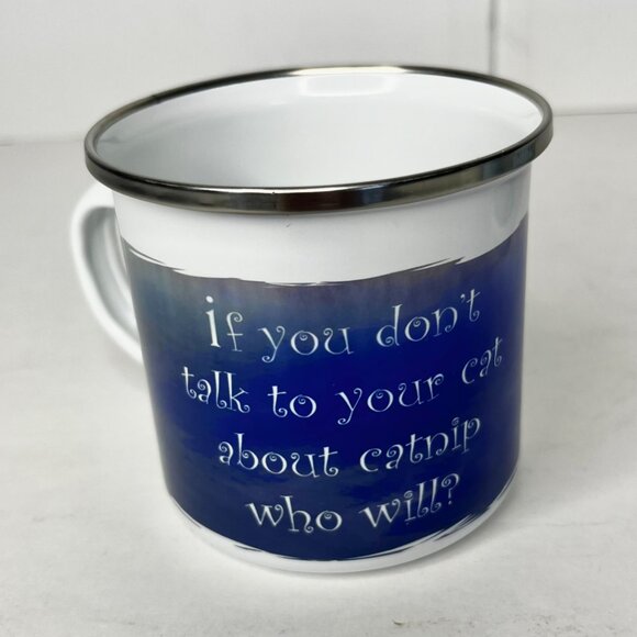 Set of 4 Cute Kittens Enamel Coffee Tea 12oz Mugs Cat Design Camping - Picture 10 of 15